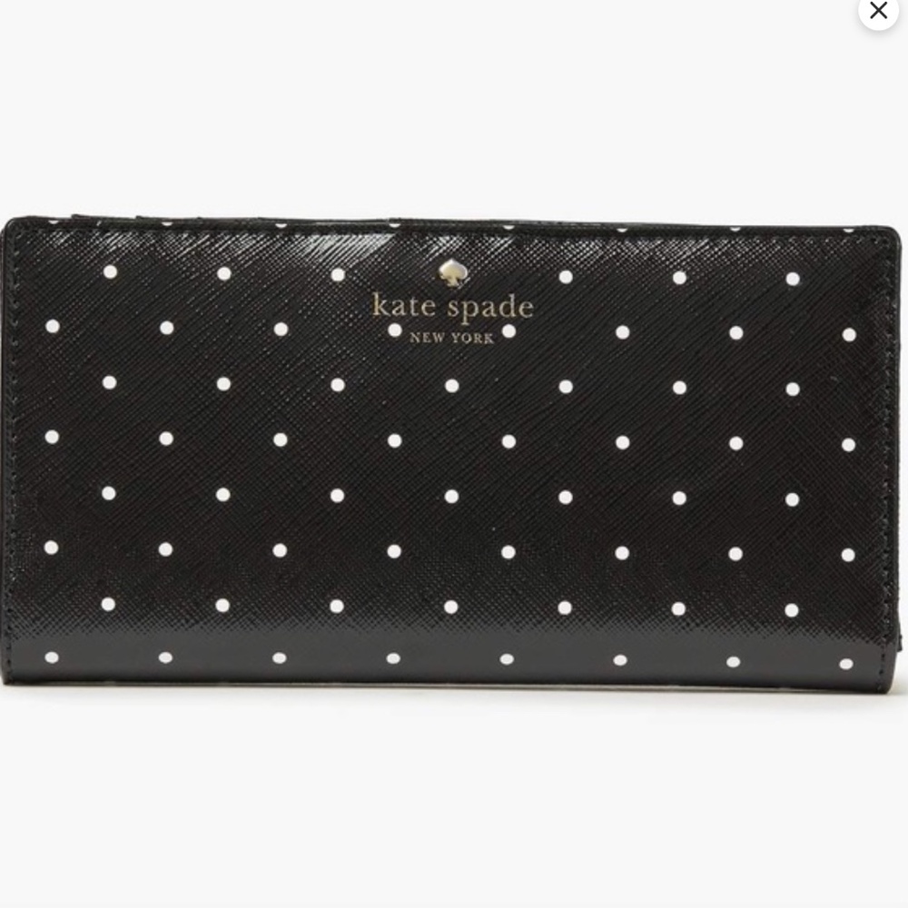 Kate Spade Polka Dot Wallet Slim Bifold Black White Pre-owned